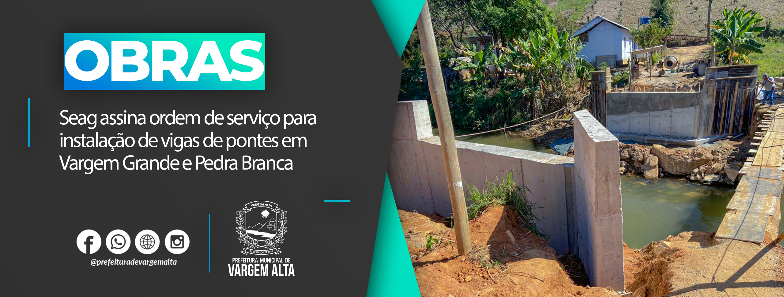 Seag assina ordem de serviço para instalação de vigas de pontes em Vargem Grande e Pedra Branca